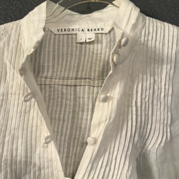 VERONICA BEARD • Amandine High Neck Pleated Floral Embroidered Top White - Picture 5 of 9